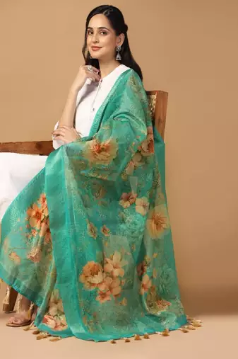 Digital Ethnic Motif Print Chanderi Cotton Zari Embroadery Work Regular Dupatta Wear on Kurti For Women and Girls