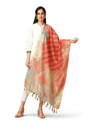 Digital Ethnic Motif Print Chanderi Cotton Zari Embroadery Work Regular Dupatta Wear on Kurti For Women and Girls 3