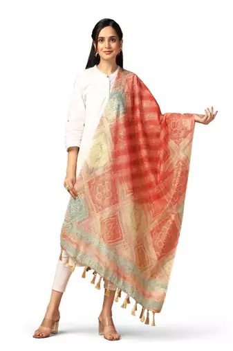 Digital Ethnic Motif Print Chanderi Cotton Zari Embroadery Work Regular Dupatta Wear on Kurti For Women and Girls