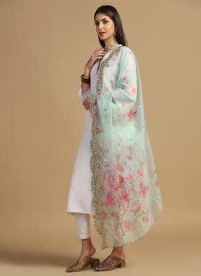 Digital print orgenza sequnce work dupatta for women and girls to wear on gown chaniya choli kurti etc 2