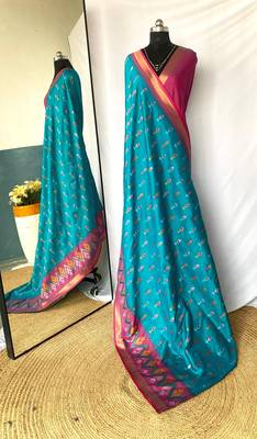 Blue Ikat Weaving Art Silk Saree 5