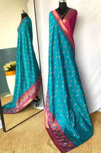 Blue Ikat Weaving Art Silk Saree