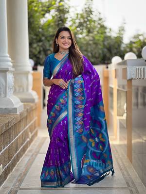 Purple Ikat Weaving Art Silk Saree 1