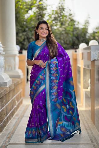 Purple Ikat Weaving Art Silk Saree