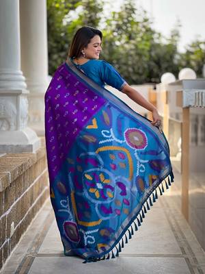Purple Ikat Weaving Art Silk Saree 2