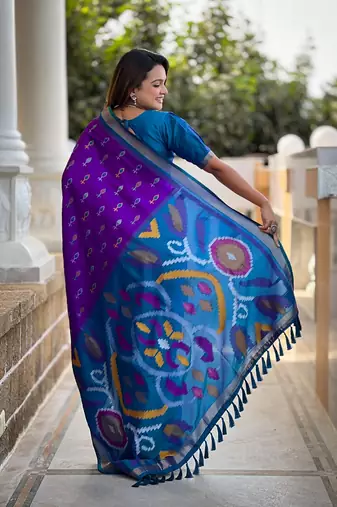 Purple Ikat Weaving Art Silk Saree