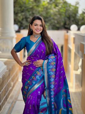 Purple Ikat Weaving Art Silk Saree 3
