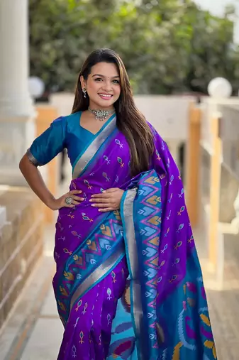 Purple Ikat Weaving Art Silk Saree