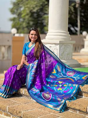 Purple Ikat Weaving Art Silk Saree 4