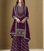 Wine art silk embroidered designer Sharara suit
