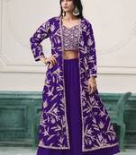 Violet faux georgette embroidered western Palazzo suit