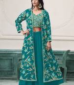 Firozi faux georgette embroidered western Palazzo suit