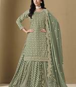 Light green art silk embroidered Straight Suits suit