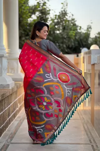 Rani Pink Ikat Weaving Art Silk Saree