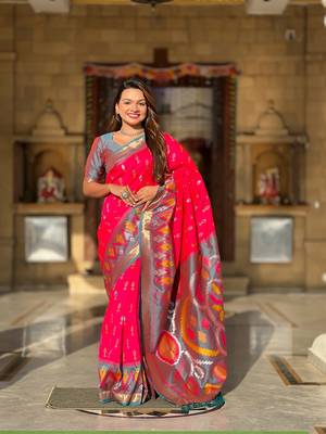 Rani Pink Ikat Weaving Art Silk Saree 3