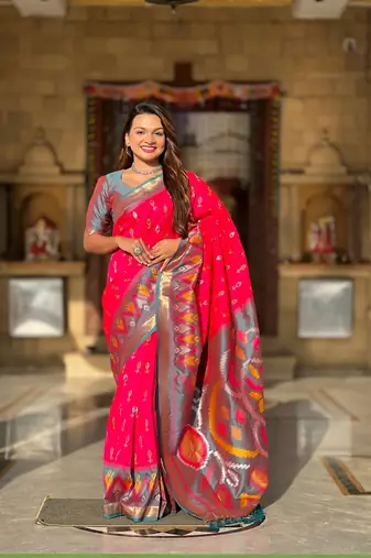 Rani Pink Ikat Weaving Art Silk Saree
