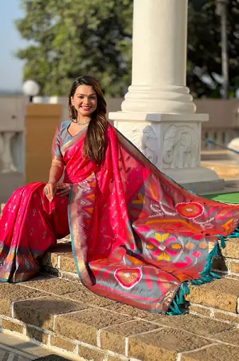 Rani Pink Ikat Weaving Art Silk Saree