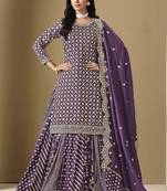 Purple art silk embroidered Straight Suits suit