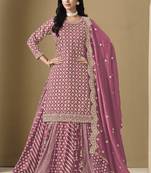 Onion pink art silk embroidered Straight Suits suit