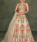 Cream Embroidery and Print Art Silk Lehenga Choli