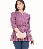 Purple self-textured puff sleeve empire top with layered detail