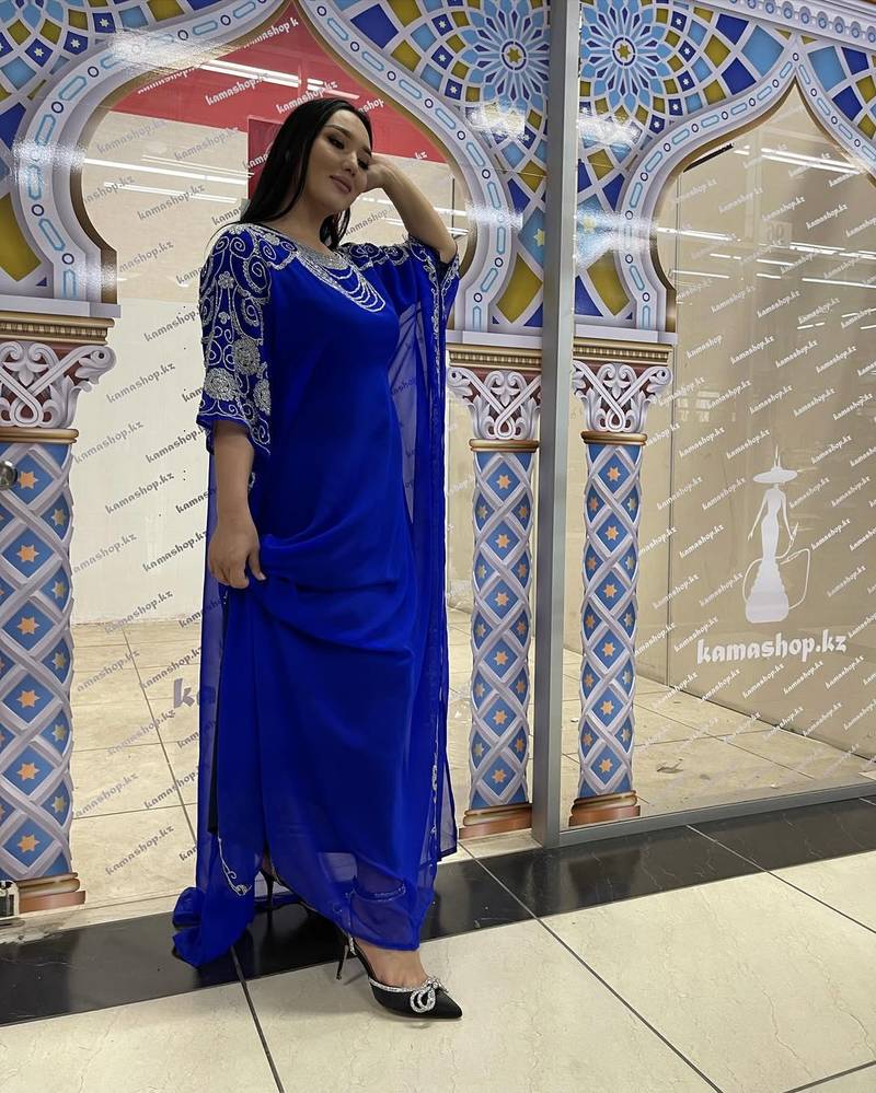 Royal Blue Moroccan Dubai Kaftans Farasha Abaya Dress Very Fancy Long Gown 