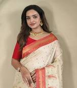 White Kanchipuram Paithani Art Silk Saree