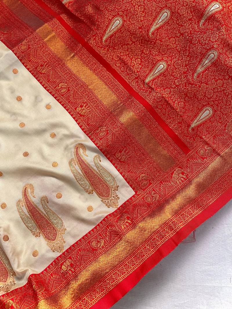 White Kanchipuram Paithani Art Silk Saree