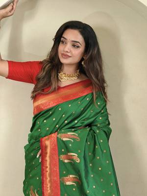 Green Kanchipuram Paithani Art Silk Saree 1