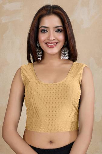Cotton Lycra Stretchable Comfy Round Neck Elbow Sleeves Saree Blouse Readymade