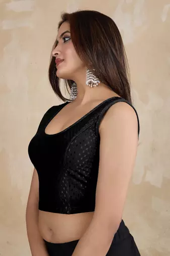 Trendmalls Cotton Lycra Stretchable Comfy Round Neck Elbow Sleeves Saree Blouse Readymade