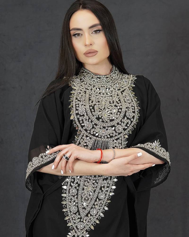 Black Wedding Moroccan Dubai Kaftan Arabic Abaya Dress Very Fancy Long Gown 