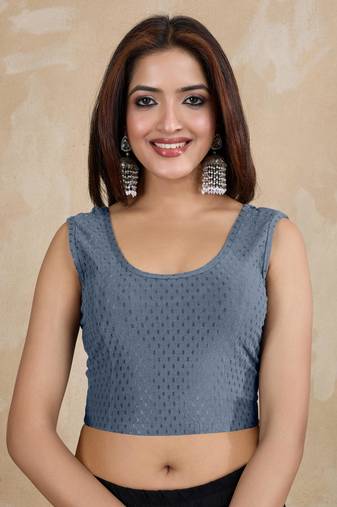 Cotton Lycra Stretchable Comfy Round Neck Elbow Sleeves Saree Blouse Readymade