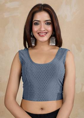 Trendmalls Cotton Lycra Stretchable Comfy Round Neck Elbow Sleeves Saree Blouse Readymade 1