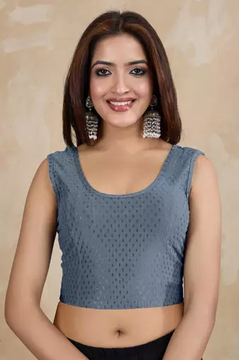 Cotton Lycra Stretchable Comfy Round Neck Elbow Sleeves Saree Blouse Readymade