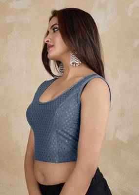 Trendmalls Cotton Lycra Stretchable Comfy Round Neck Elbow Sleeves Saree Blouse Readymade 3