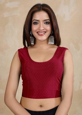 Trendmalls Cotton Lycra Stretchable Comfy Round Neck Elbow Sleeves Saree Blouse Readymade 1