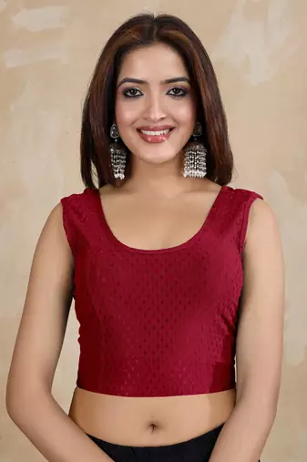 Cotton Lycra Stretchable Comfy Round Neck Elbow Sleeves Saree Blouse Readymade