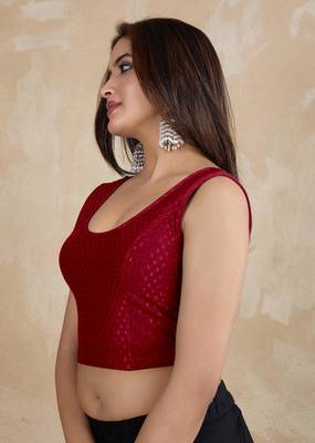 Trendmalls Cotton Lycra Stretchable Comfy Round Neck Elbow Sleeves Saree Blouse Readymade 3