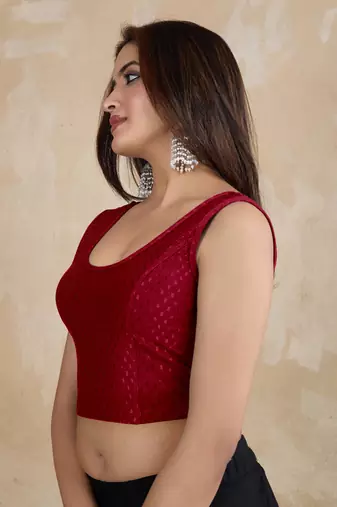 Trendmalls Cotton Lycra Stretchable Comfy Round Neck Elbow Sleeves Saree Blouse Readymade