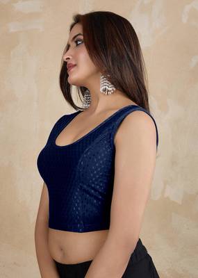 Trendmalls Cotton Lycra Stretchable Comfy Round Neck Elbow Sleeves Saree Blouse Readymade 3