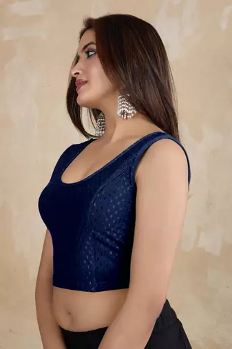Trendmalls Cotton Lycra Stretchable Comfy Round Neck Elbow Sleeves Saree Blouse Readymade