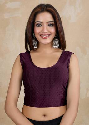 Trendmalls Cotton Lycra Stretchable Comfy Round Neck Elbow Sleeves Saree Blouse Readymade 1