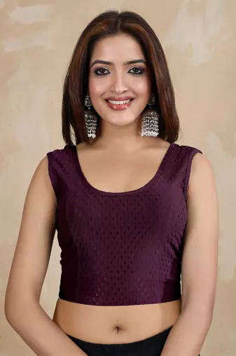 Cotton Lycra Stretchable Comfy Round Neck Elbow Sleeves Saree Blouse Readymade