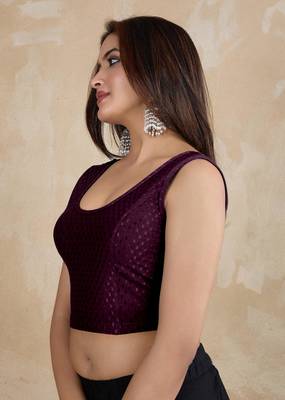 Trendmalls Cotton Lycra Stretchable Comfy Round Neck Elbow Sleeves Saree Blouse Readymade 3
