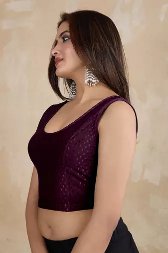 Trendmalls Cotton Lycra Stretchable Comfy Round Neck Elbow Sleeves Saree Blouse Readymade