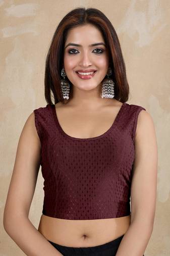 Cotton Lycra Stretchable Comfy Round Neck Elbow Sleeves Saree Blouse Readymade