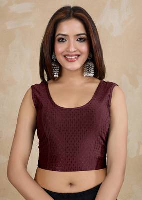 Trendmalls Cotton Lycra Stretchable Comfy Round Neck Elbow Sleeves Saree Blouse Readymade 1
