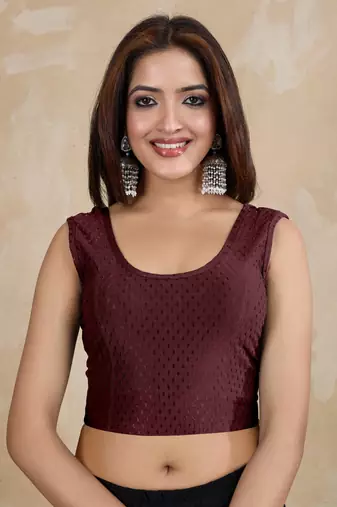 Cotton Lycra Stretchable Comfy Round Neck Elbow Sleeves Saree Blouse Readymade