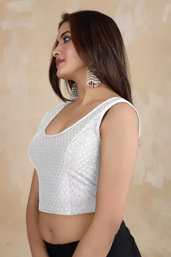 Trendmalls Cotton Lycra Stretchable Comfy Round Neck Elbow Sleeves Saree Blouse Readymade